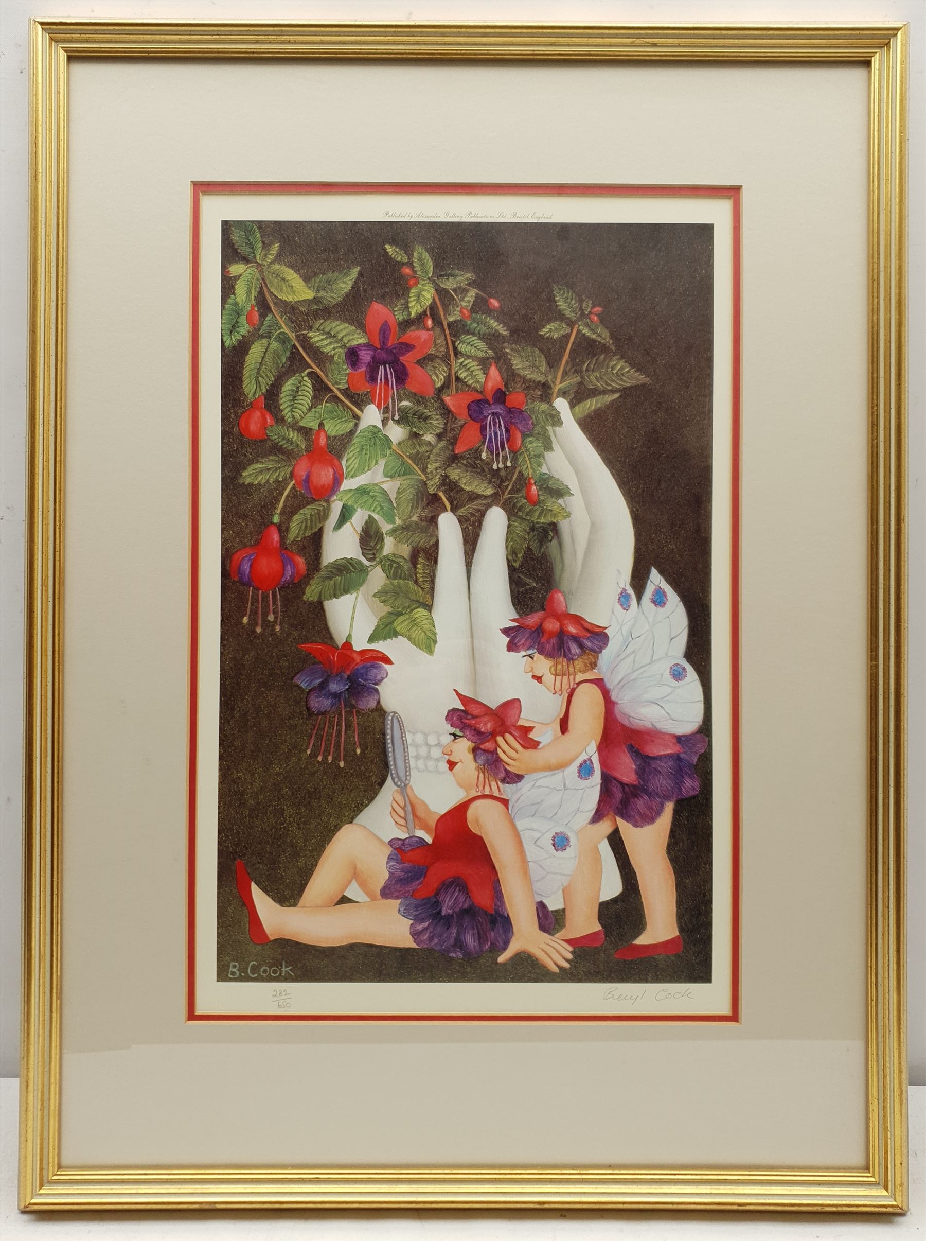 Beryl Cook OBE (British 1926-2008): 'Fuchsia Fairies', limited edition colour lithograph signed and numbered 282/650 in pencil pub. Alexander Gallery Publications Bristol 44cm x 28cm