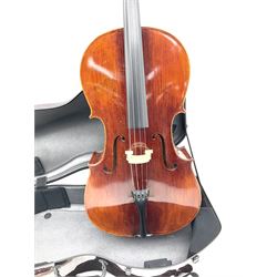 Alfred Stingl by Hofner cello, model AS-360 with 75.5cm two-piece maple back and ribs and spruce top, bears label with serial no.JO411-0706, L122cm; in carbon-fibre carrying case with bow