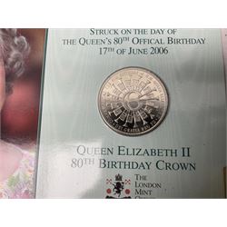 The Royal Mint United Kingdom 2018 'Bravery in the Skies' silver proof two pound coin cased with certificate, Queen Elizabeth II Tristan Da Cunha 2008 sterling silver gold plated five pounds, Falkland Islands 2006 miniature fine gold coin approximately 1.25 grams etc, housed in a cash tin