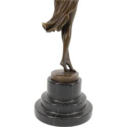 Bronze figure of a female dancers, signed colinet, with foundry mark on a stepped circular base, H41cm