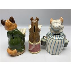 Nine Border Fine Arts and Enesco Beatrix Potter money boxes, to include Peter Rabbit, Benjamin Bunny, Mrs Tiggy-winkle, jemima puddle duck etc  