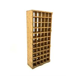Vintage pine wine rack, space for fifty five bottles