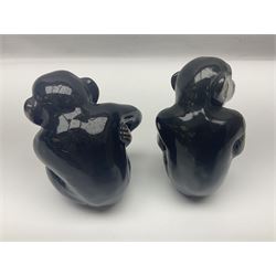 Large Sylvac monkey together with three smaller monkeys, together with Beswick Pigeon no 1383, Melba Ware hippo and baby and Royal Dux elephant 