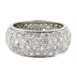 White gold four row pave set diamond full eternity ring, stamped 18K