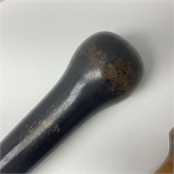 Two ebonised walking sticks, one with 'Leeds City Police' embossed top, tallest H92cm