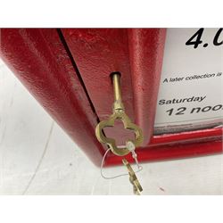 Reproduction red painted cast iron postbox, H59cm, with two keys, H57cm