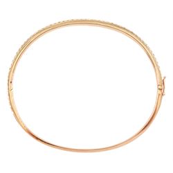14ct rose gold round brilliant cut diamond hinged bangle, stamped 14K, total diamond weight approx 1.00 carat