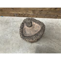 Collection of 9 decorative stone garden objects including sun dial small troughs mill stone and more,
