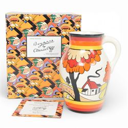 Wedgwood Bizarre by Clarice Cliff, Lotus Jug, House and Bridge, hand painted based upon an original, limited edition 134/250, with certificate and box, H21cm 