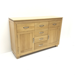  Light oak sideboard, six drawers and two cupboards, W140cm, H92cm, D41cm  