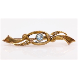  Victorian seed pearl and blue stone set brooch 9ct  