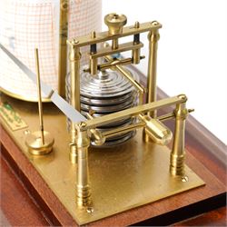 English-20th century Met-Check aneroid barograph in a mahogany case with a chart draw and charts, 8-day spring wound movement with a 7 stack aneroid capsule and 3-3/4