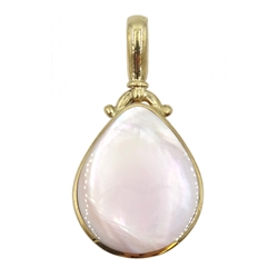 9ct gold Blue John and mother of pearl double-sided pendant, hallmarked
