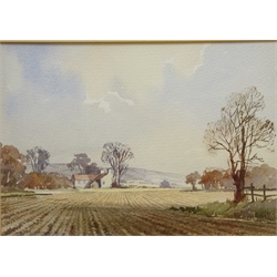  Robert Leslie Howey (British 1900-1981): 'Roseberry Topping', pastel unsigned, titled verso 10cm x 12cm and Harwood Dale, watercolour signed by Don Micklethwaite (British 1936-) 20cm x 29cm (2)  