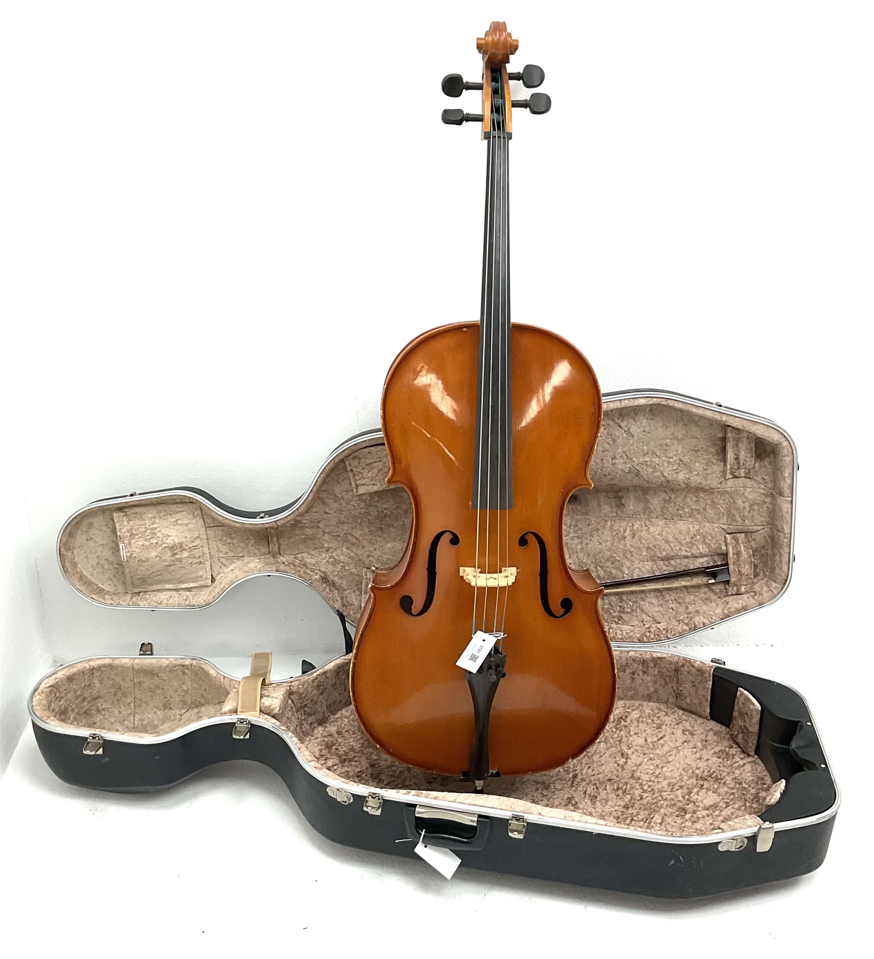 Cello by Andreas Zellar of Romania for Stentor Music Co. Ltd. with 75.5cm two-piece maple back and ribs and spruce top, bears label, L122cm overall, in hard carrying case with bow