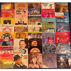 Mostly Jazz vinyl records including 'Van Phillips and His Band 1928-1934', 'Great British Dance Bands Play Jerome Kern 1926-46', 'The Golden Age of Noel Gay', 'Dancing The Night Away', 'Nat King Cole Thank You, Pretty Baby', 'Alice Faye In Hollywood (1934-1937)' etc, approximately 70