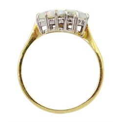 18ct gold two stone oval opal and two stone round brilliant cut diamond crossover ring, London 1981