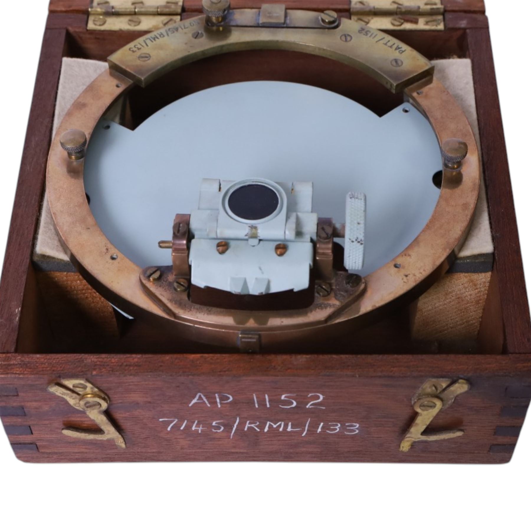 Admiralty pattern Azimuth circle, no. 1152 and a brass nautical compass on gimbal, both in wooden cases