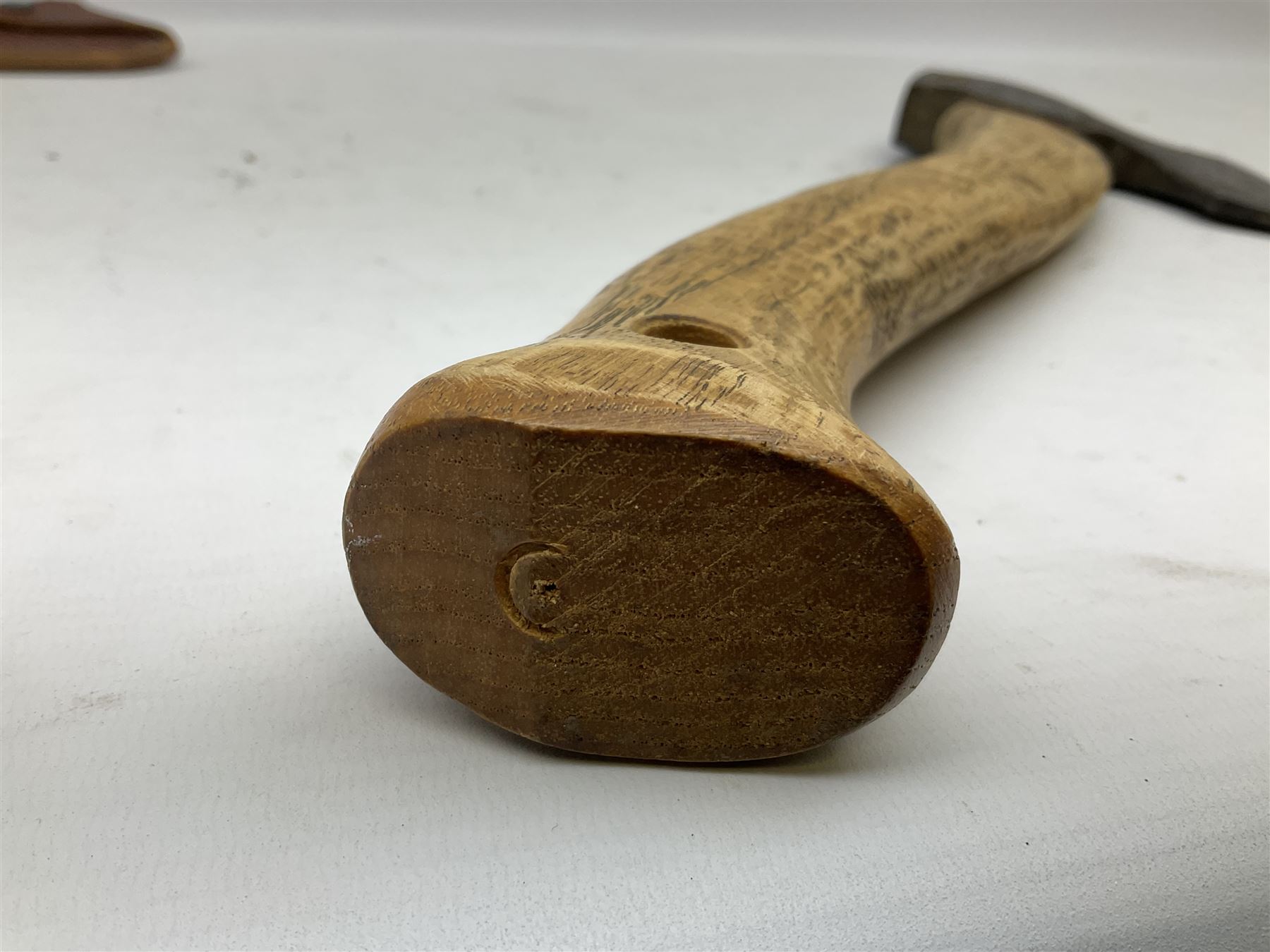 Gransfors Bruk Sweden carving axe, the head stamped both sides including smith's initials, on stamped hickory shaft, in leather sheath L43cm
