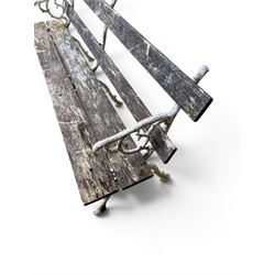 Early 20th century three section cast metal and wood slatted garden bench