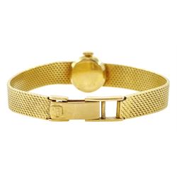 Eterna ladies 18ct gold manual wind wristwatch, on integrated 18ct gold bracelet, London import mark 1967