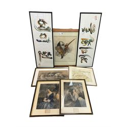Watercolour of a spaniel with pheasant, indistinctly signed, map of Hull, three engravings...