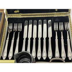 Collection of silver plate, including serving dishes, coasters and a large quantity of flatware