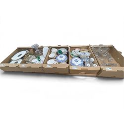 Royal Doulton Carlyle dinner wares, heavy glass candlesticks, punch bowl and lidded jars a...