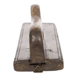 Mid 19th century Norwegian carved mangle board, dated 1856, of rectangular form with stepped edges, and carved dala horse handle, L63cm