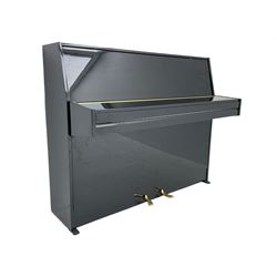 Steinmayer - contemporary upright piano in a black lacquered case, iron over strung frame with an underdamper action, internally operated hammer mute, sustain and Una-corda pedals, with a  6 octave 73 key compass, serial number '551051128'. L122cm
