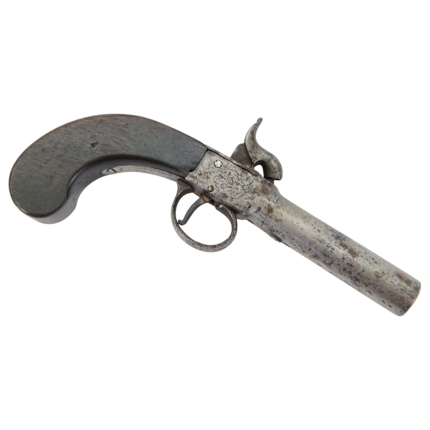 Percussion pistol, with octagonal barrel, bag-shaped wooden butt, together with two other percussion pistols   