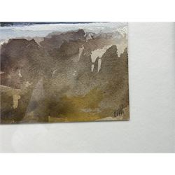 Peter Michael Hicks (Yorkshire 1937-): Landscapes, pair watercolours signed in pencil 13cm x 38cm (2)