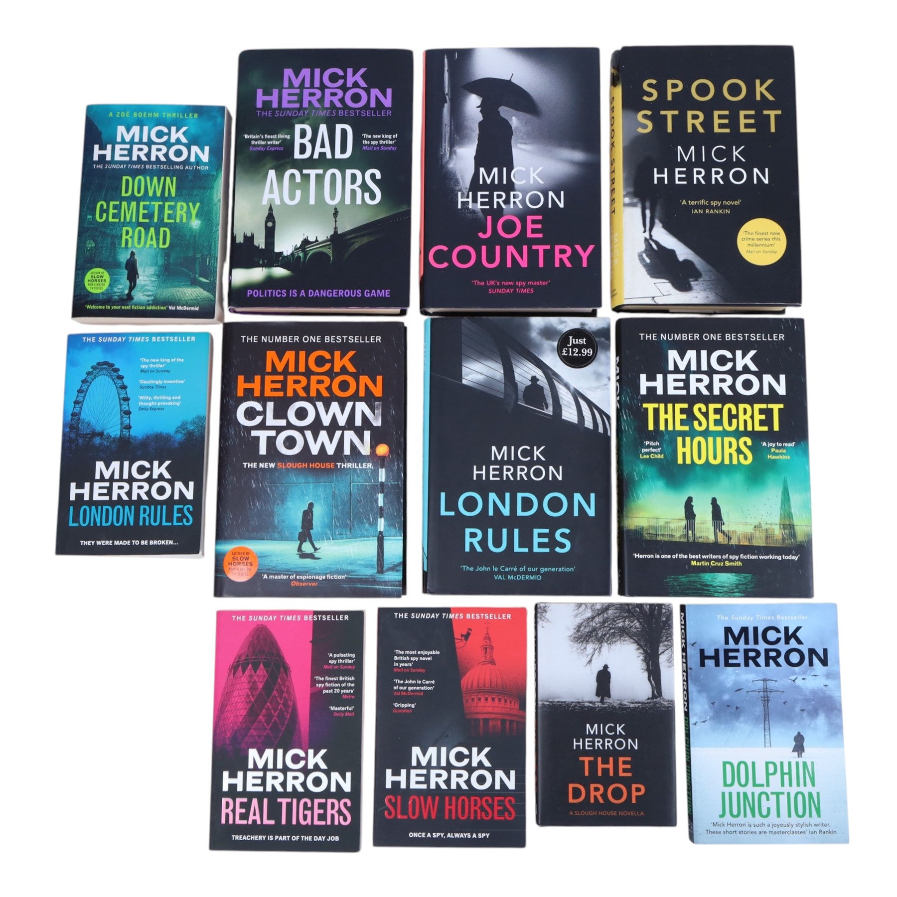 Mick Heron signed first edition novels, to include 'Joe Country' 'Secret Hours' 'Clown Town' and 'Spook Street', together with other signed novels