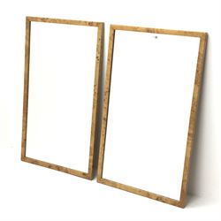 Pair figured maple framed rectangular wall mirrors, 60cm x 102cm
