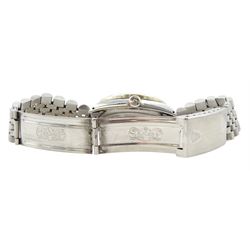 Rolex Oyster Perpetual Datejust gentleman's stainless steel automatic wristwatch, circa 1984, Ref. 16030, serial No. 8124572, after market diamond dot mother of pearl dial and diamond set bezel, on stainless steel Jubilee bracelet, with fold-over clasp