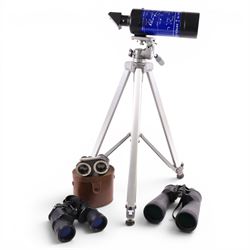 Three pairs of binoculars comprising Helios Stellar 15x70, Miranda 7x50 and Kershaw, toget...