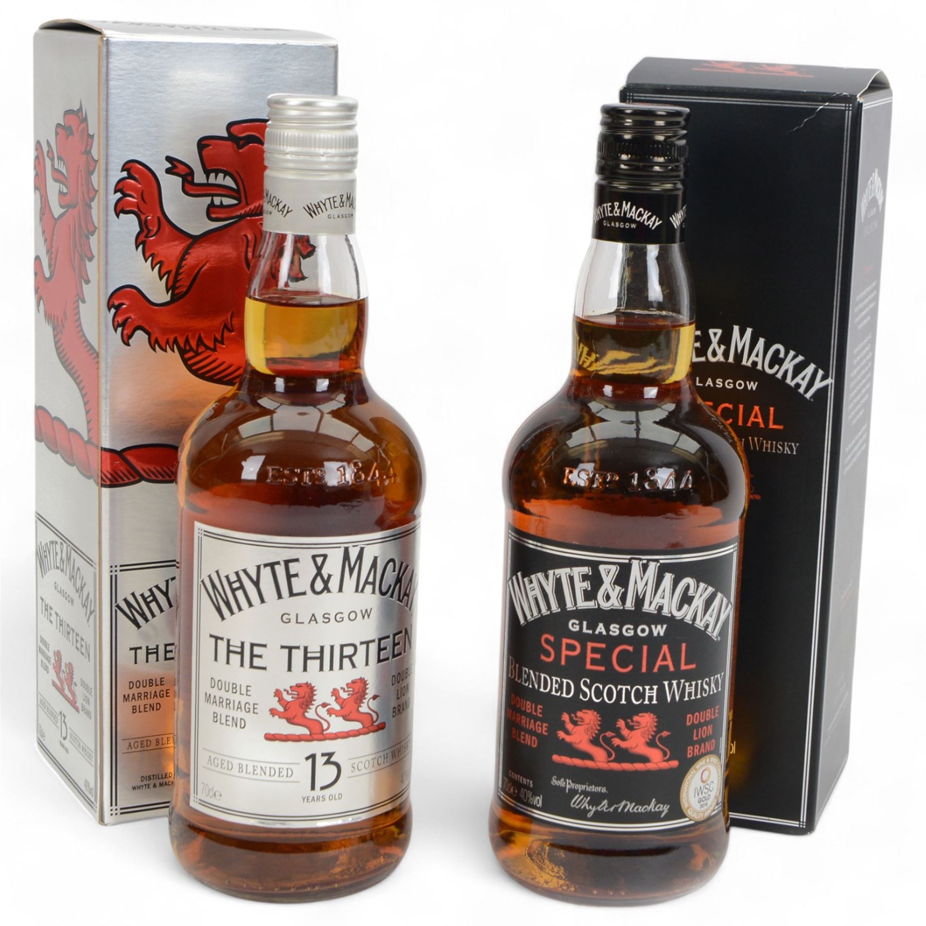 Whyte & Mackay 13 year old blended scotch whisky 70cl, 40% vol and Whyte & Mackay Glasgow special blended Scotch Whisky 70cl 40% vol, both in box 