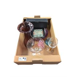 Orrefors Nobel glass, boxed, Moser limited edition Mulberry Hall glass, Dartington purple glass vase, two Caithness vases, etc 