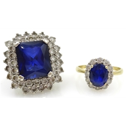  Blue stone cluster dress ring hallmarked 14ct and a large hallmarked silver cluster dress ring   
