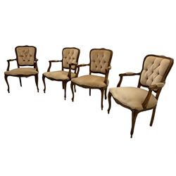 Set of four French style beech framed armchairs