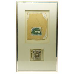 Malcolm Whittaker (British 1937-): 'Chalk Horse Cherhill', mixed media on artist-crafted board signed and titled verso with artist's address label 79cm x 38cm