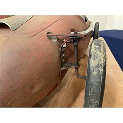 Tri-ang pressed steel Grand Prix Vanwall child’s pedal racing car, English 1960s, finished in red with racing No.3, original white plastic steering wheel, metal bucket seat, bonnet air intake, chrome plated side exhaust, chrome spoked wheels with chrome plated spinners, black solid rubber tyres L121cm W53cm H46cm)