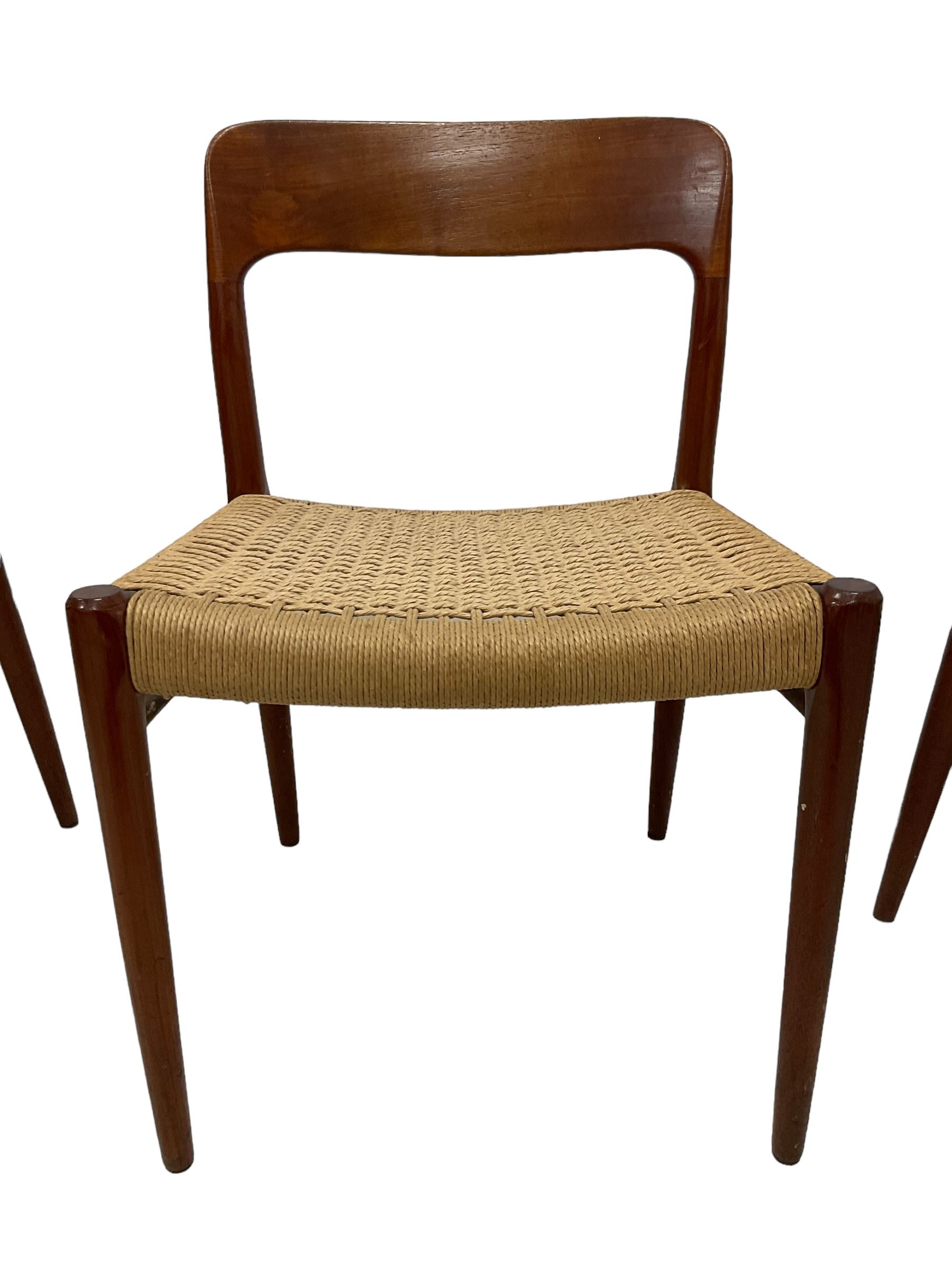 Niels Møller for J L Møllers Møbelfabrik - set of four mid-20th century teak 'Model 75' dining chairs, woven seats