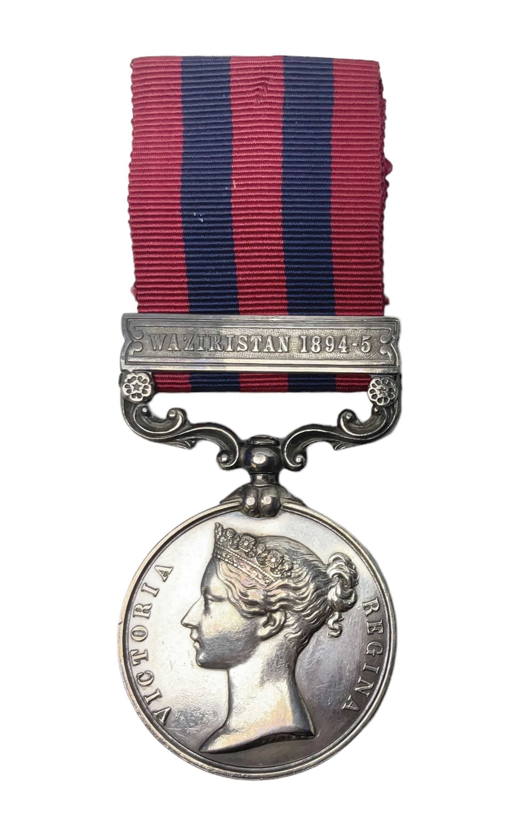 Victoria India General Service Medal with Waziristan 1894-5 clasp awarded to 1235 Sepoy Nuh Joifoih 4th Punjab Infy.; with ribbon