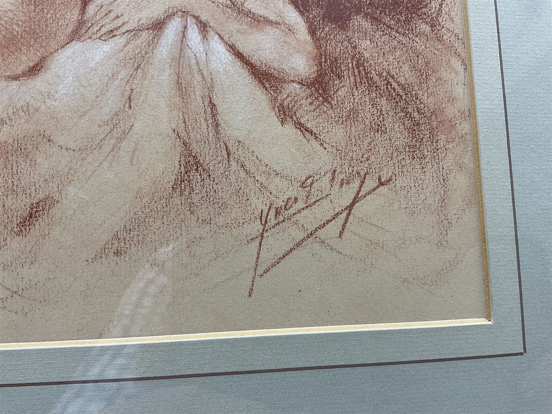 Yves Diey (French 1892-1984): Female Reclining Nude, sanguine crayon/chalk drawing signed 21cm x 27cm