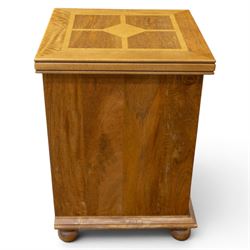 Barker & Stonehouse - contemporary flagstone and mango wood triple wardrobe and bedside cabinet, triple wardrobe with double doors revealing a full length wooden hanging rail, flanked by a cupboard with shelved interior, raised on a base with cupboard and drawers, turned bun feet