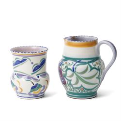 Collection of Poole pottery wares, five stamped with Carter Stabler Adams marks to base, in typical colours with stylised patterns, including grapes and flowers, impressed and painted marks to base, largest H20cm (6)
