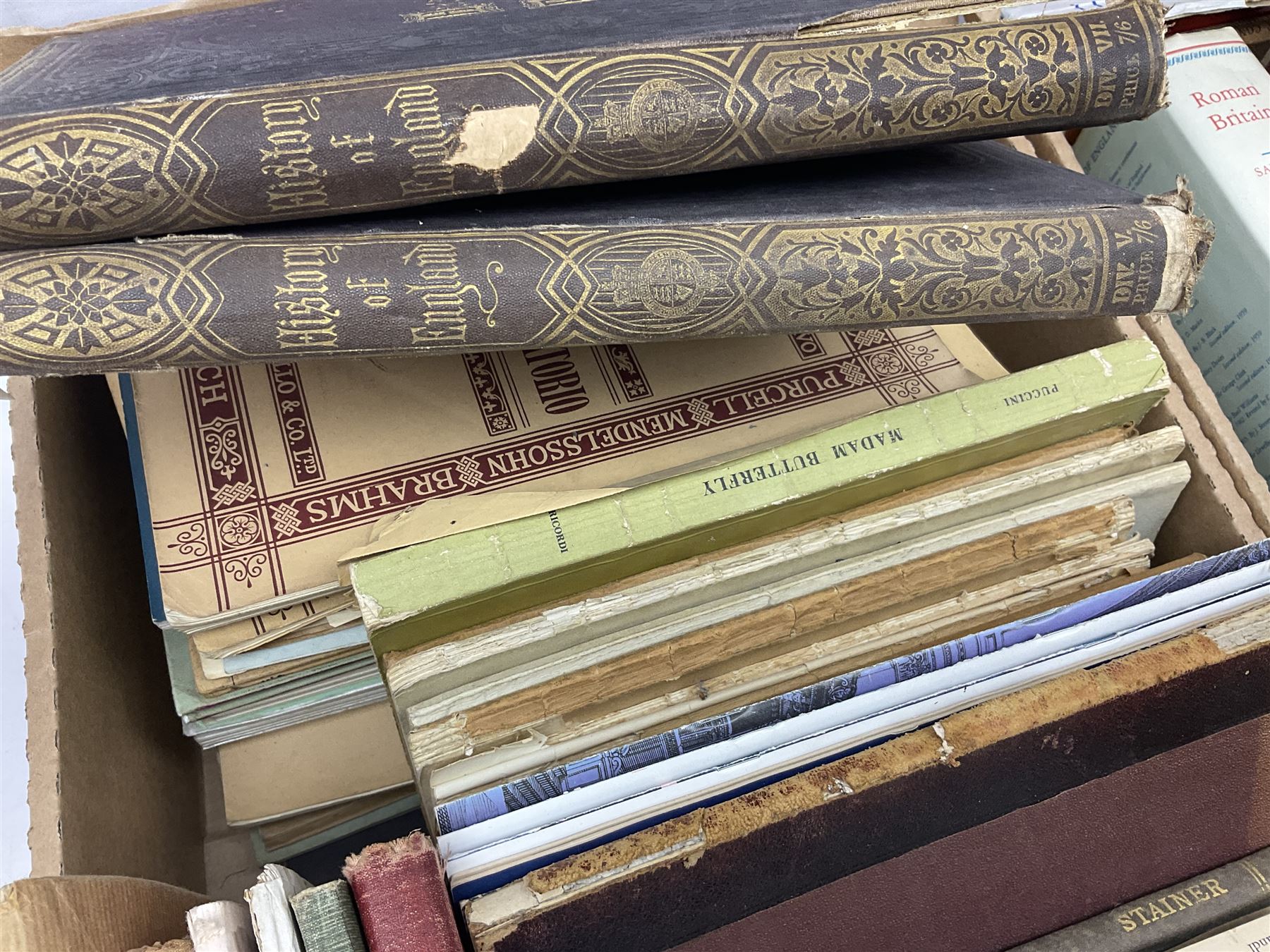 Collection of books, to include eight volumes of The Harmsworth Encyclopaedia, Dicken novels, readers digest books etc in five boxes