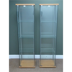  Pair of square glazed tall display cabinets, six shelves, W43cm, H163cm, D37cm  