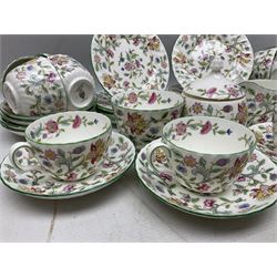 Minton Haddon Hall pattern tea wares comprising twelve teacup trios, milk jug, lidded bowl and sucrier